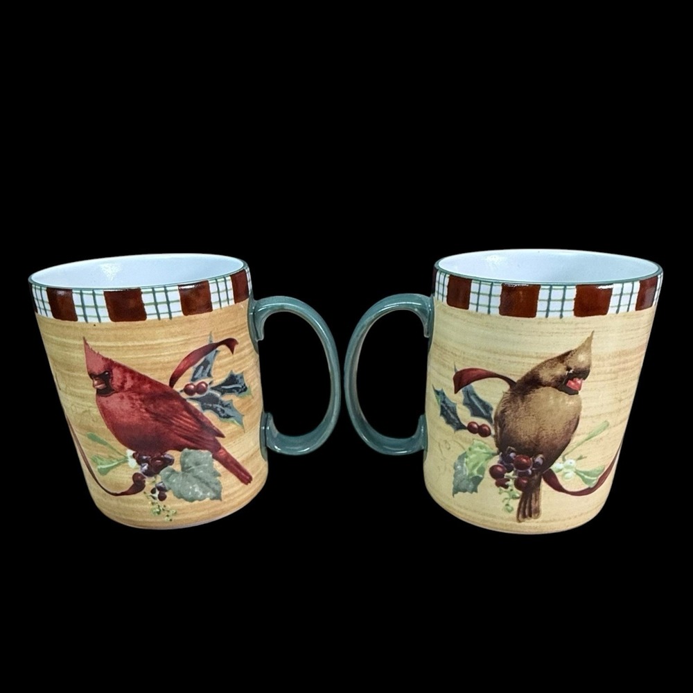 Lenox Winter Greetings Everyday Cardinal Coffee Cups‎ Mugs Christmas Set Of 2